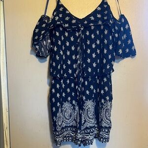 Love Riche Navy and White Off-Shoulder Dress Large